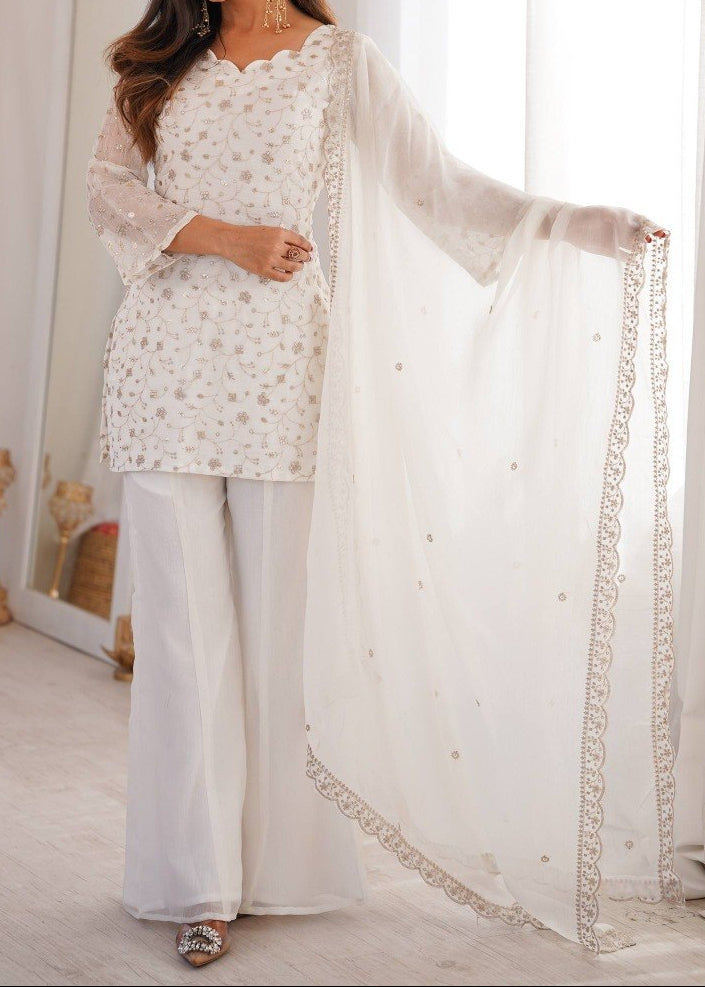 Sequence & Jari Work Top With Corset Back With Bell Bottom Pant Set