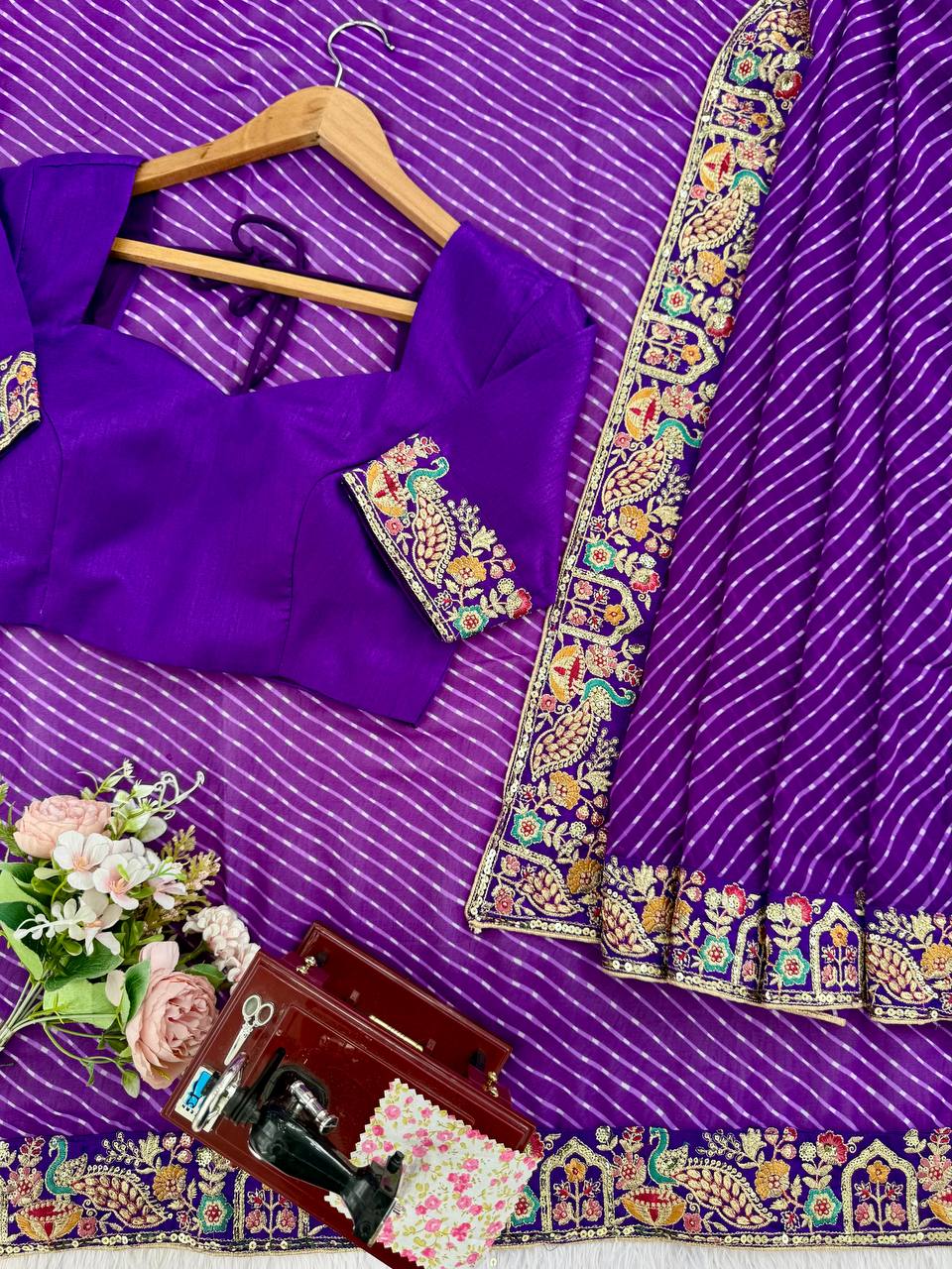 Wedding Wear  Elegant Embroidery Work Bandhani Print Saree