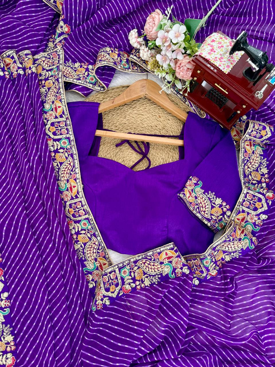 Wedding Wear  Elegant Embroidery Work Bandhani Print Saree