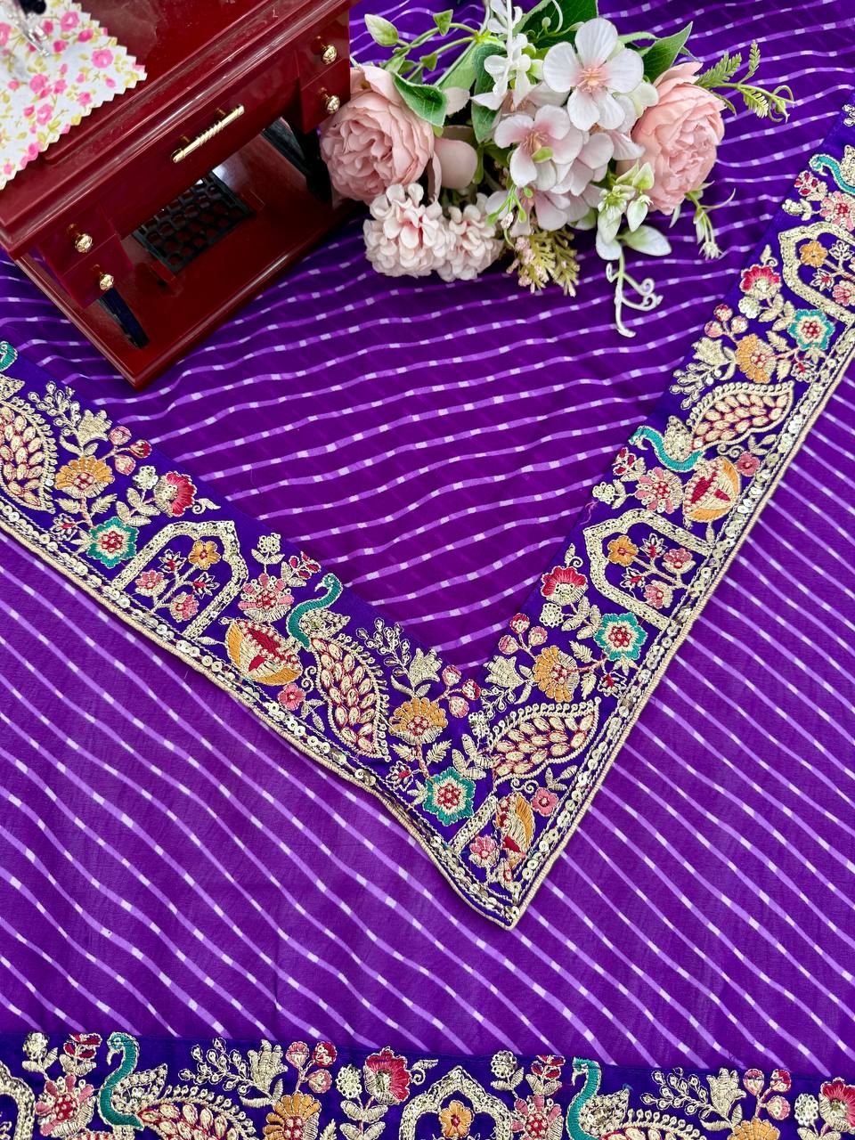 Wedding Wear  Elegant Embroidery Work Bandhani Print Saree