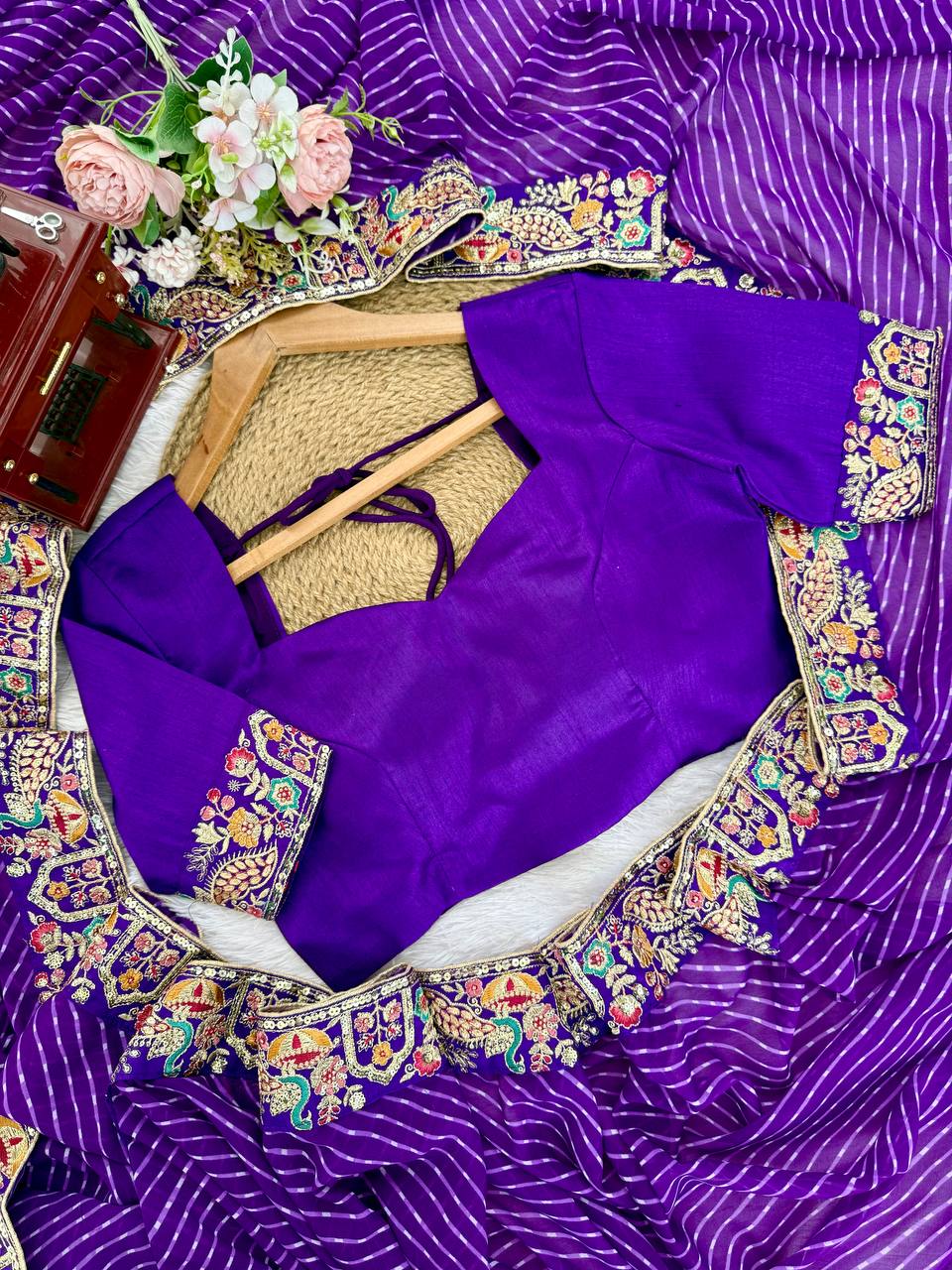Wedding Wear  Elegant Embroidery Work Bandhani Print Saree