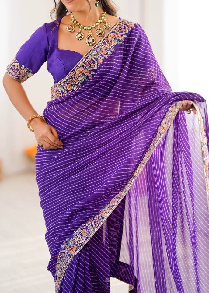 Wedding Wear  Elegant Embroidery Work Bandhani Print Saree