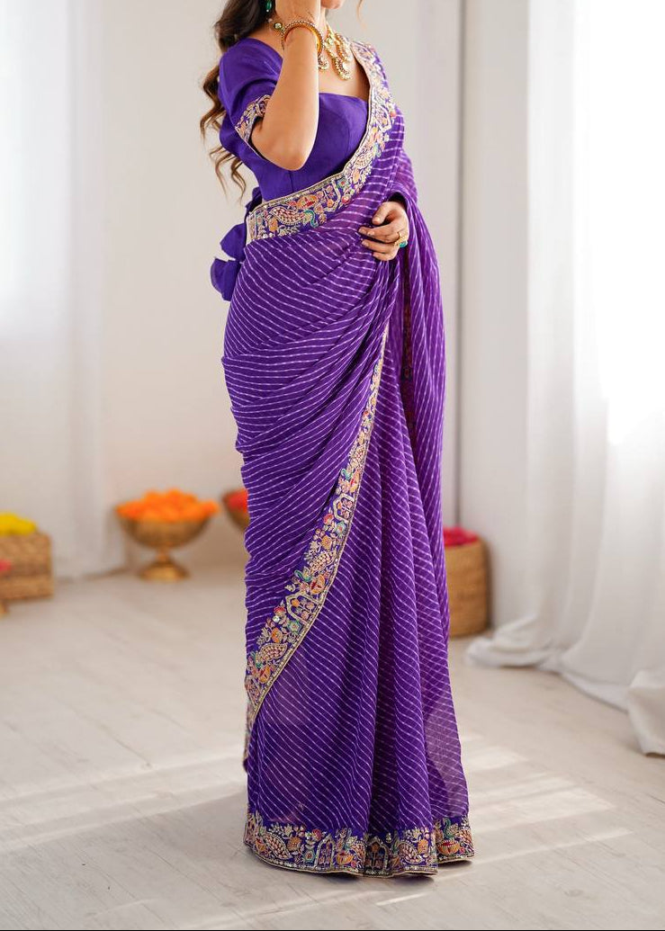 Wedding Wear  Elegant Embroidery Work Bandhani Print Saree