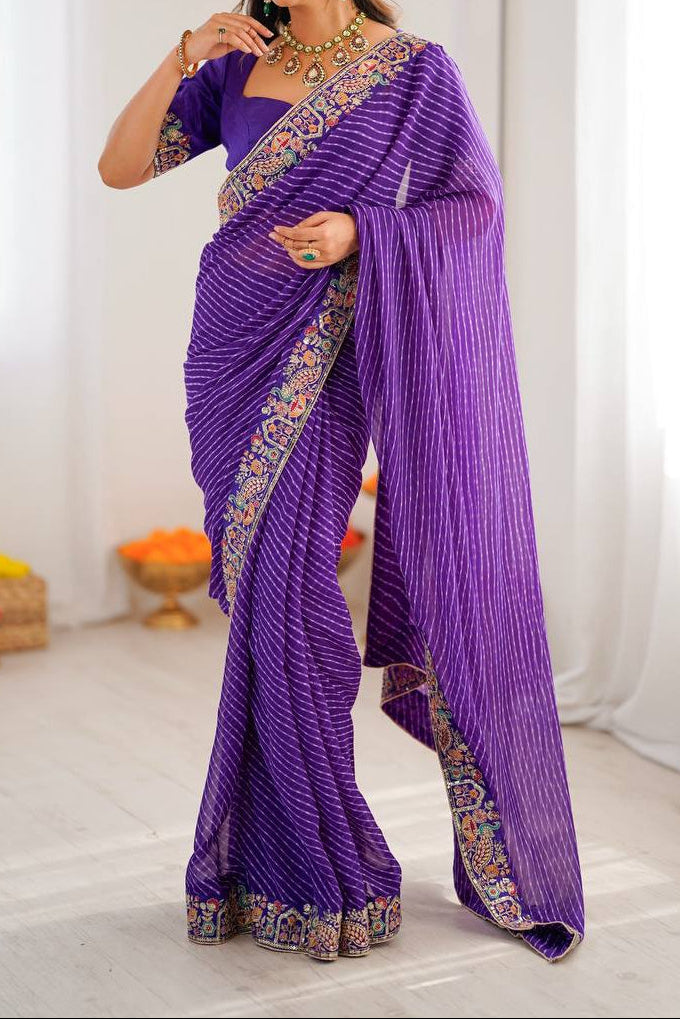 Wedding Wear  Elegant Embroidery Work Bandhani Print Saree