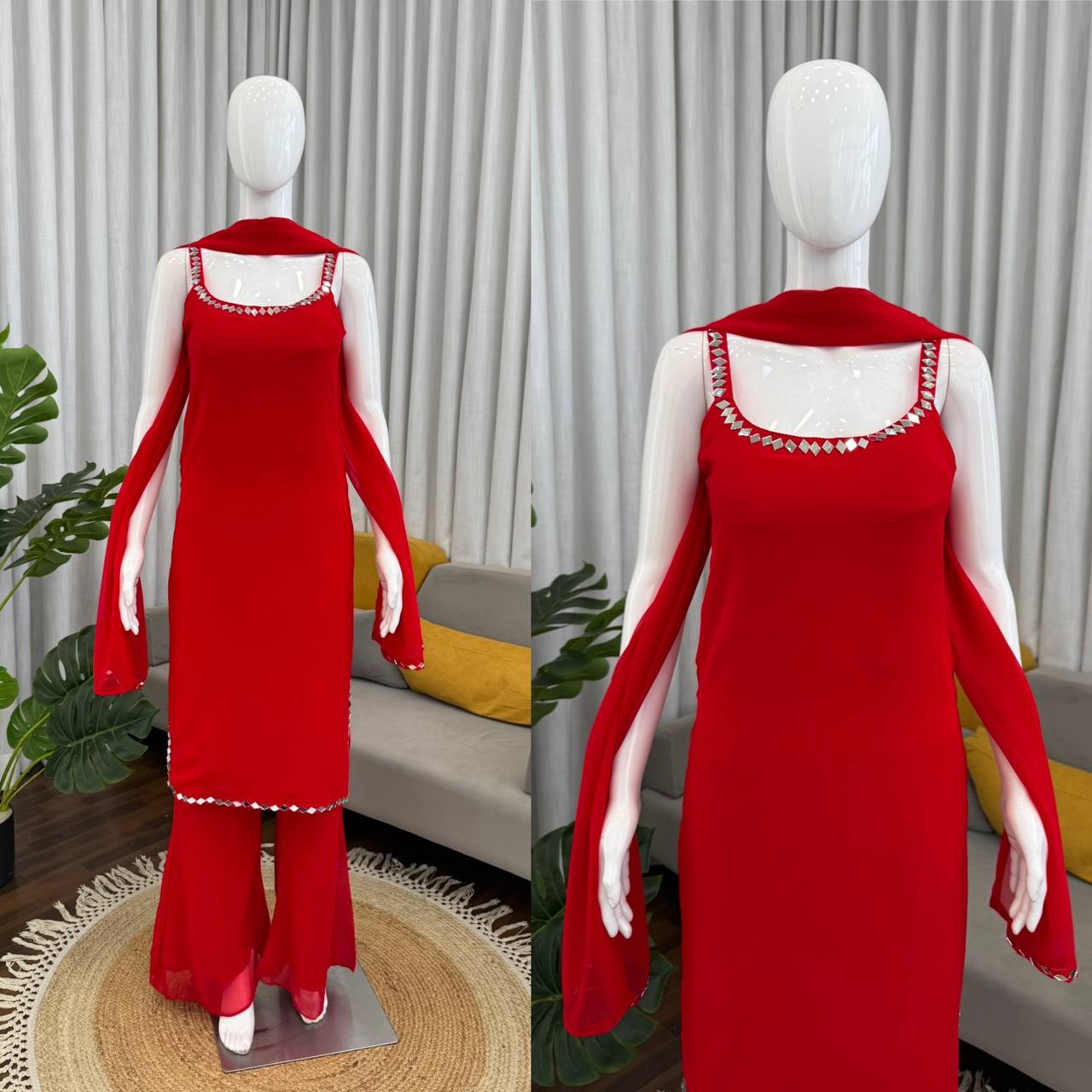 Elegant Real Mirror Work Top Pant With Dupatta