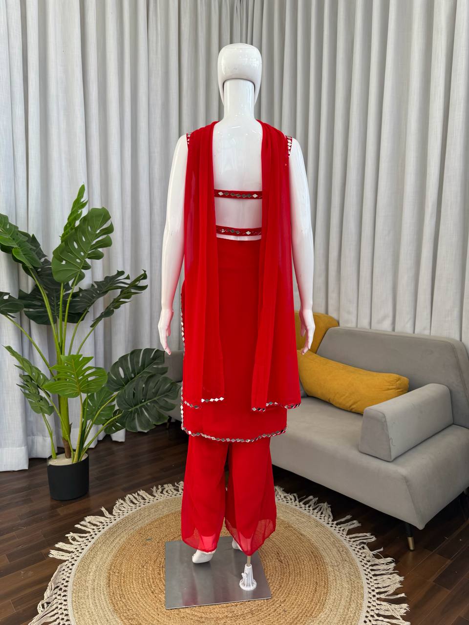Elegant Real Mirror Work Top Pant With Dupatta
