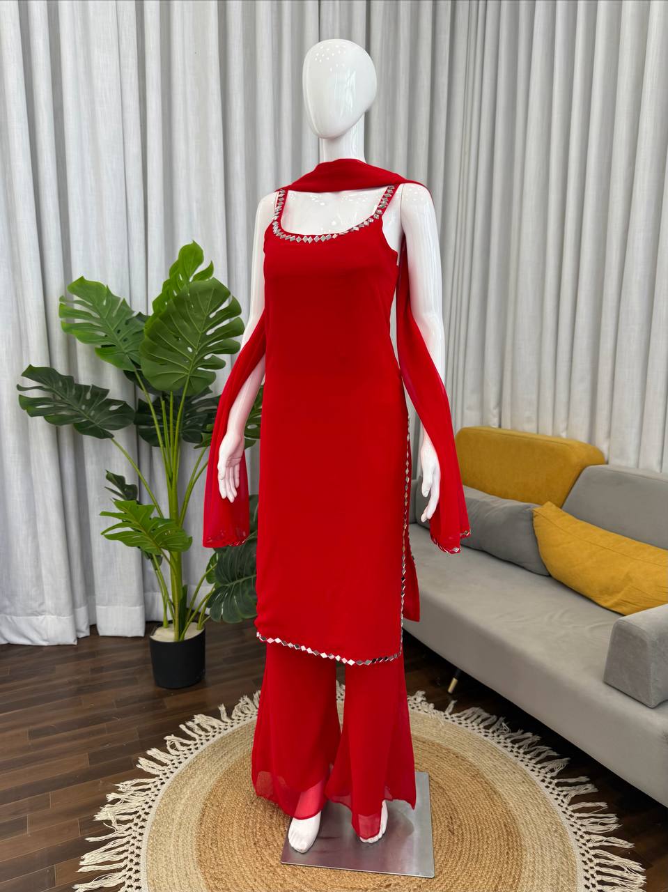 Elegant Real Mirror Work Top Pant With Dupatta