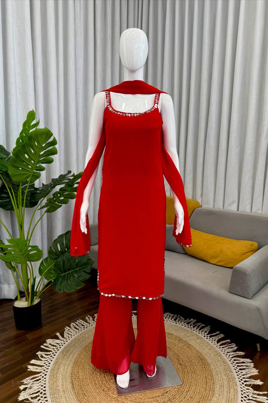 Elegant Real Mirror Work Top Pant With Dupatta