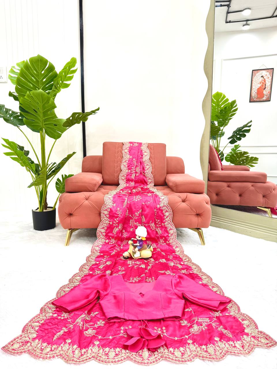 Party Wear Heavy Japan Satin Silk Saree With Sequins Embroidery Work