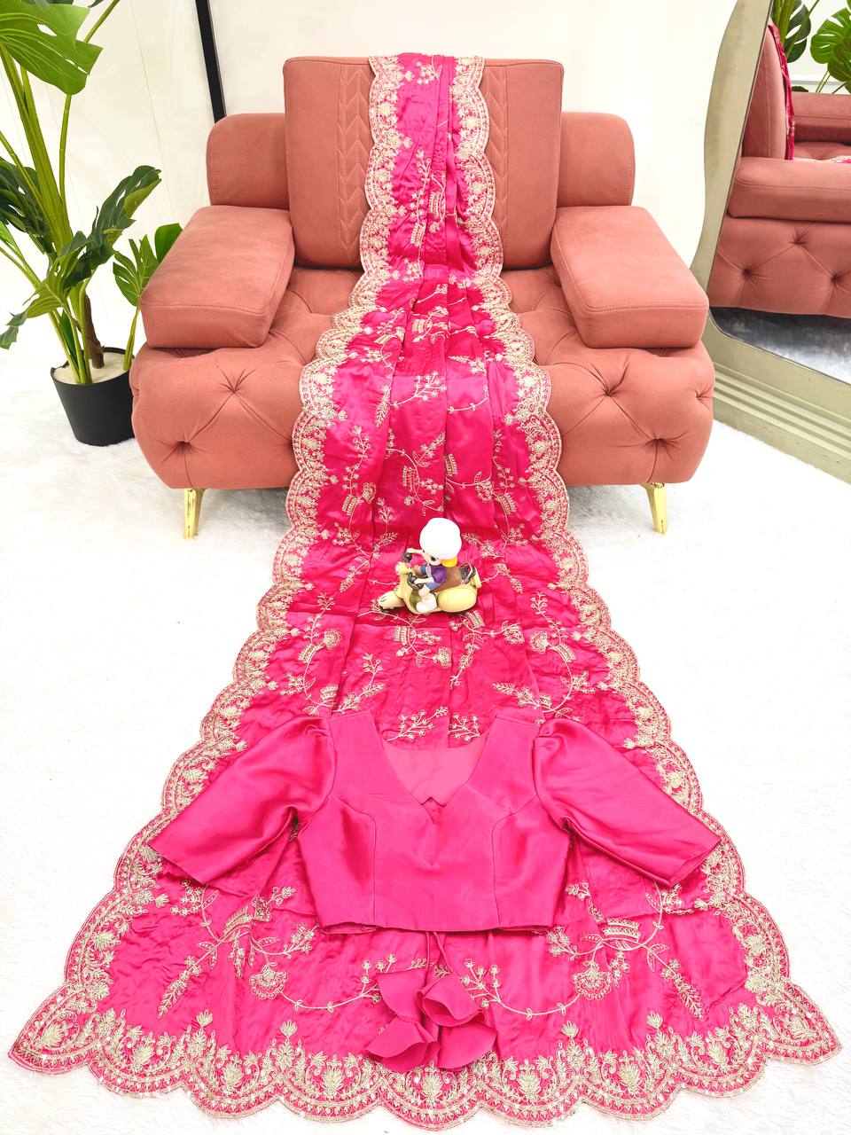 Party Wear Heavy Japan Satin Silk Saree With Sequins Embroidery Work