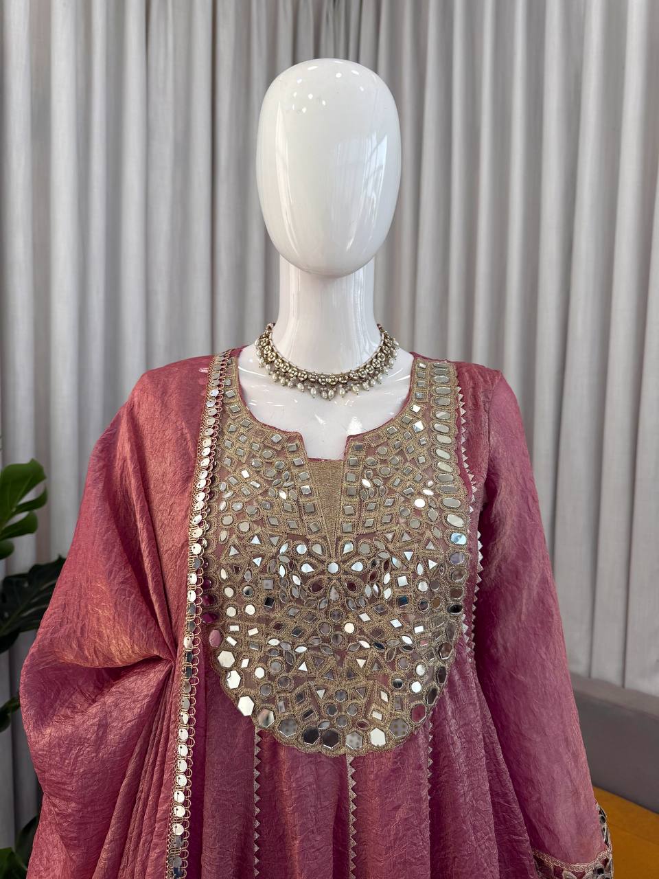 Gold Crush Thread with Real mirror and Fancy Latkan Top, Dhoti And Dupatta