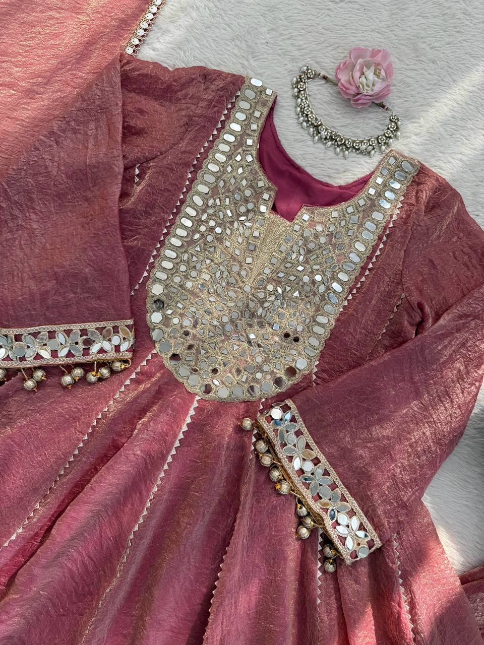 Gold Crush Thread with Real mirror and Fancy Latkan Top, Dhoti And Dupatta