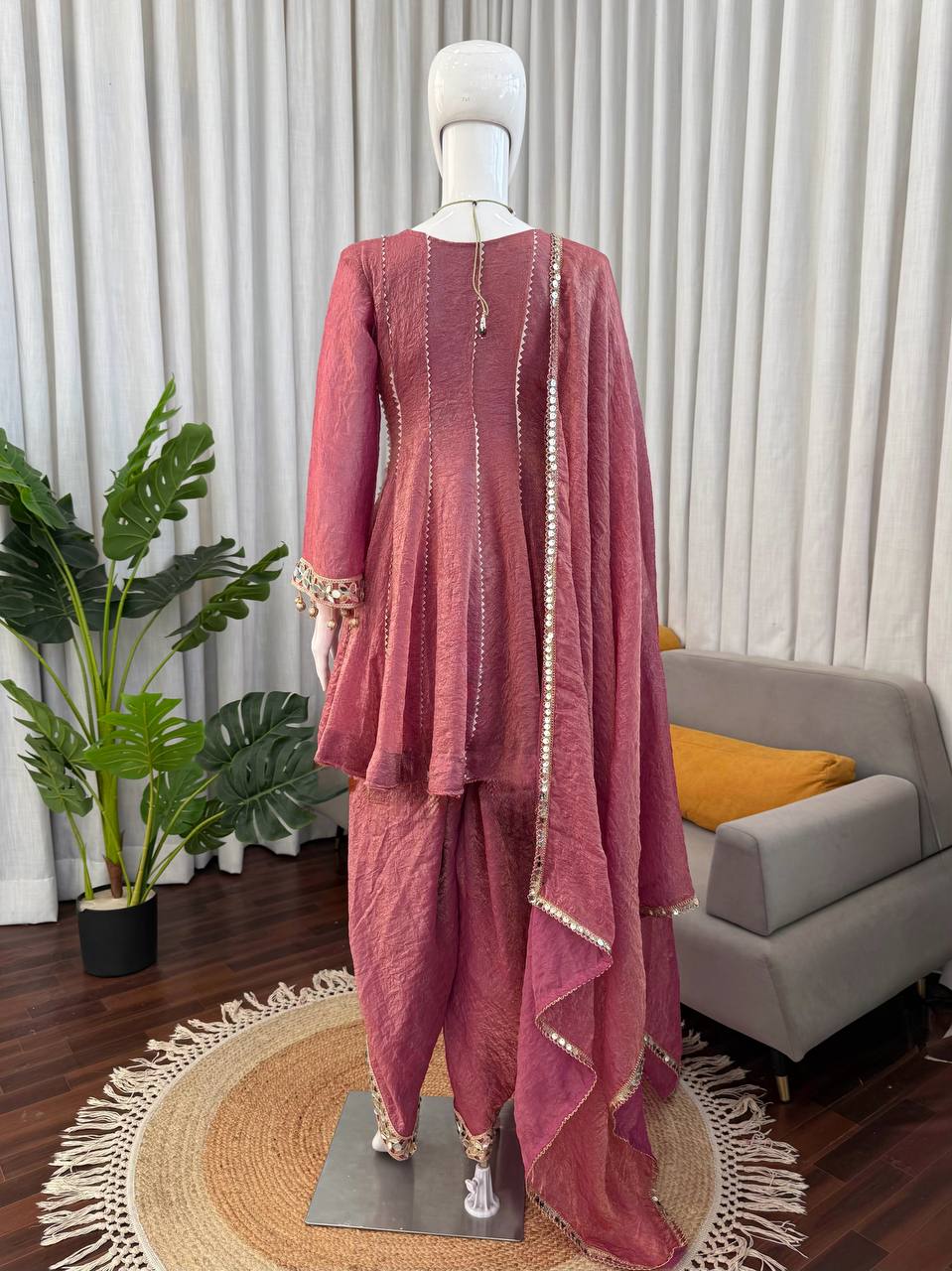 Gold Crush Thread with Real mirror and Fancy Latkan Top, Dhoti And Dupatta