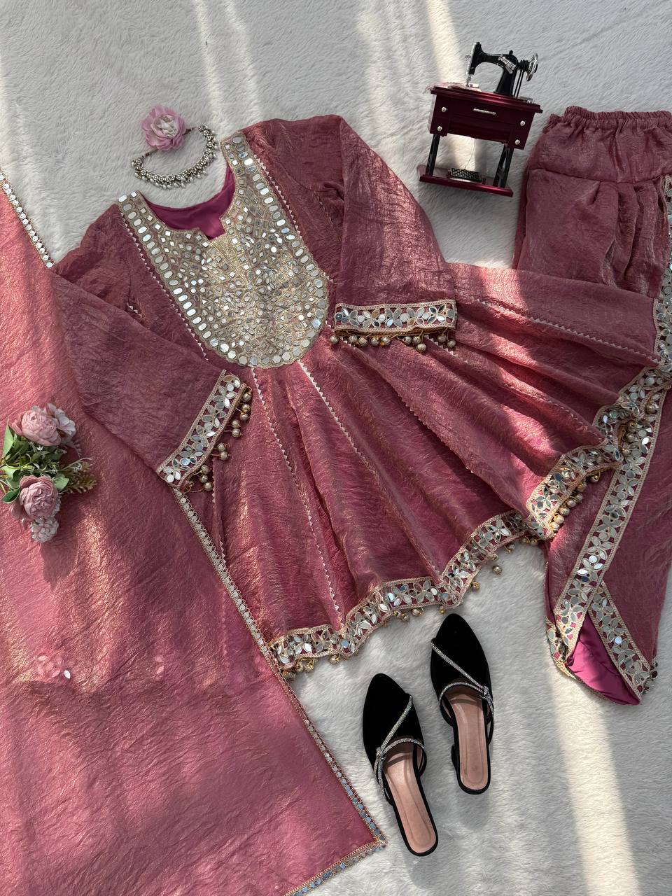 Gold Crush Thread with Real mirror and Fancy Latkan Top, Dhoti And Dupatta
