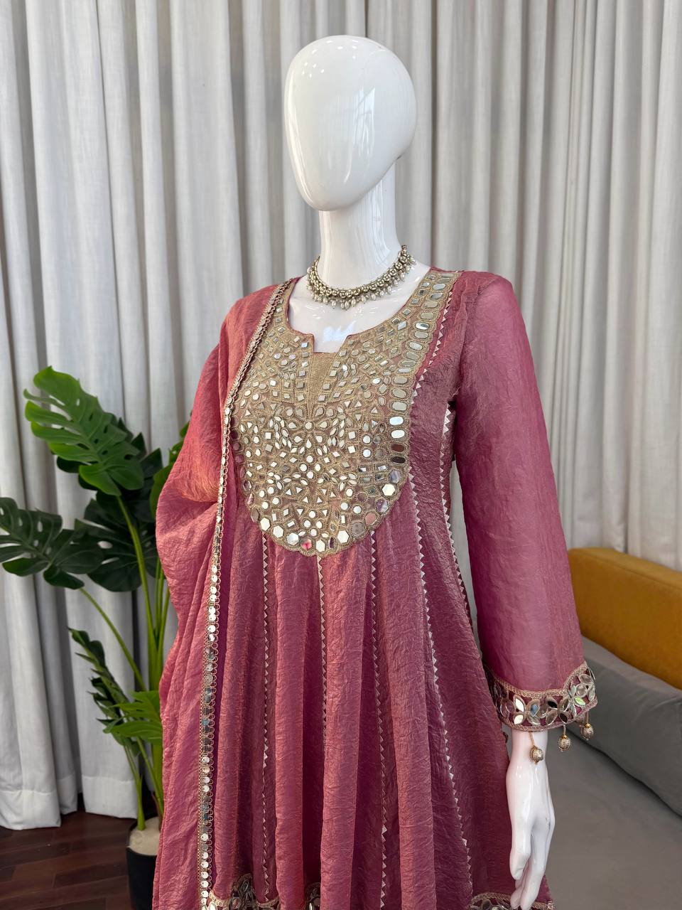 Gold Crush Thread with Real mirror and Fancy Latkan Top, Dhoti And Dupatta