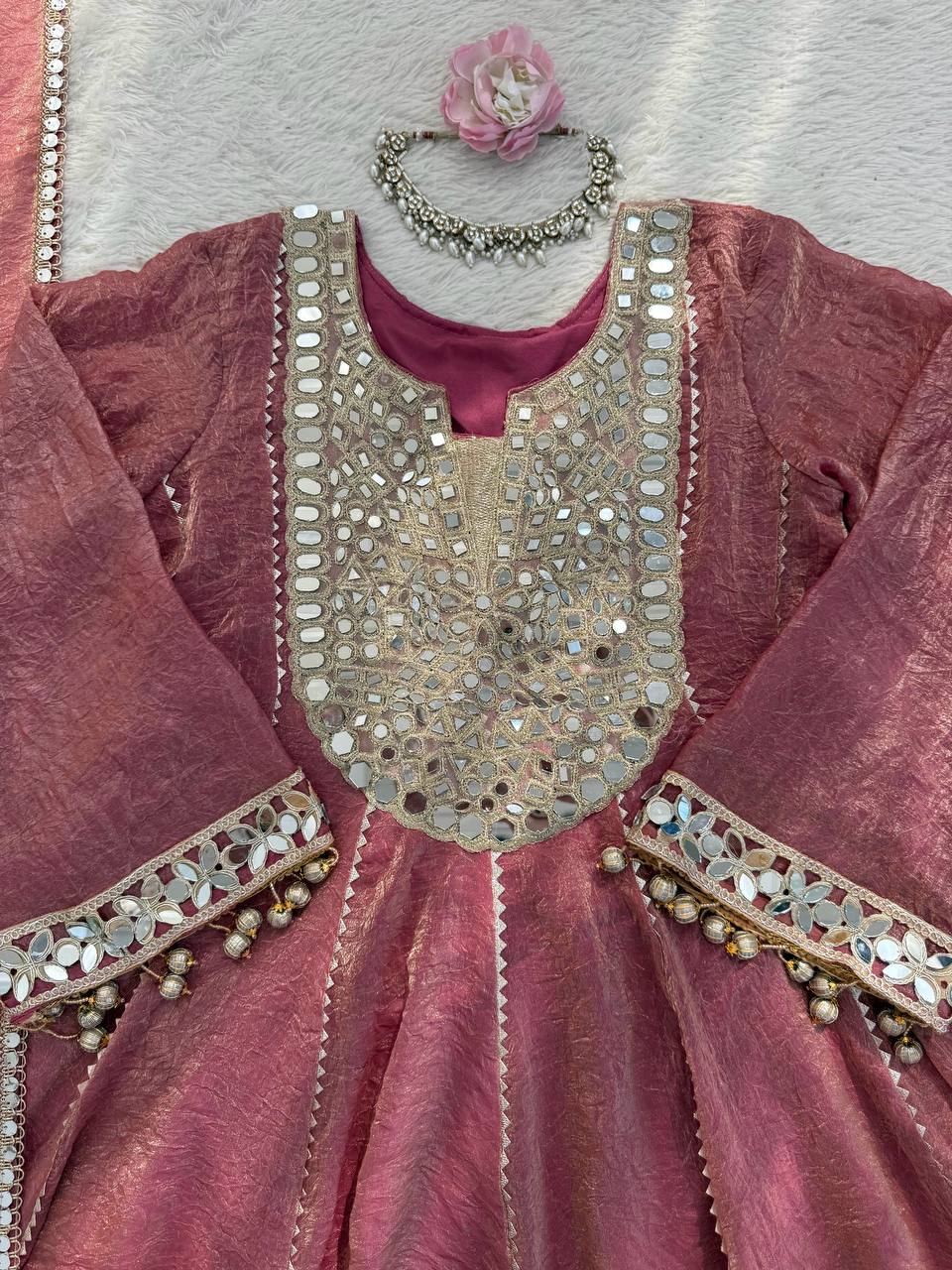 Gold Crush Thread with Real mirror and Fancy Latkan Top, Dhoti And Dupatta