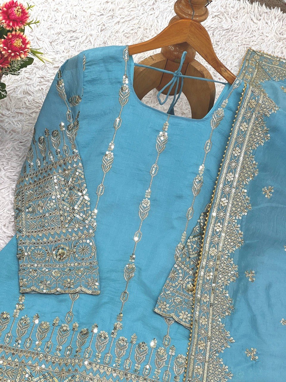 Elegant Embroidered with Sequin Thread Detailing Designer Sharara Set
