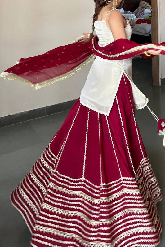 Party Wear Fendy Silk Real Mirror Work Sleeve less Top, Lehenga With Dupatta