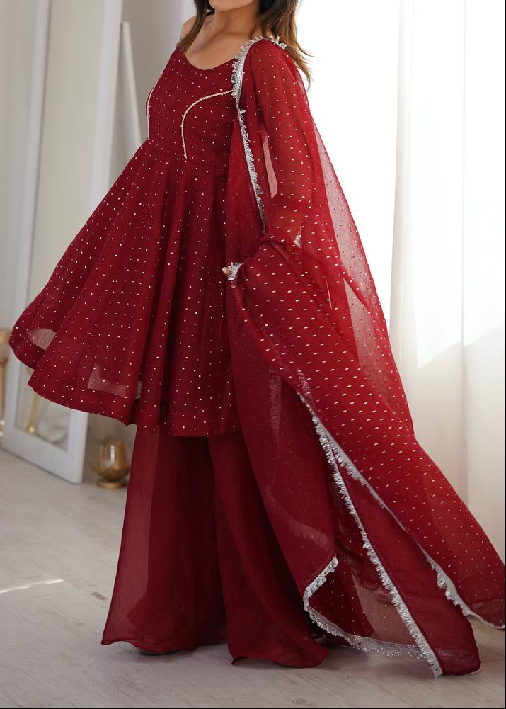 Ethnic Wear Crunchy silk zarkhand Work Top, Sharara With Dupatta