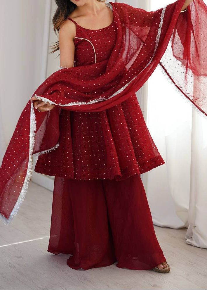 Ethnic Wear Crunchy silk zarkhand Work Top, Sharara With Dupatta