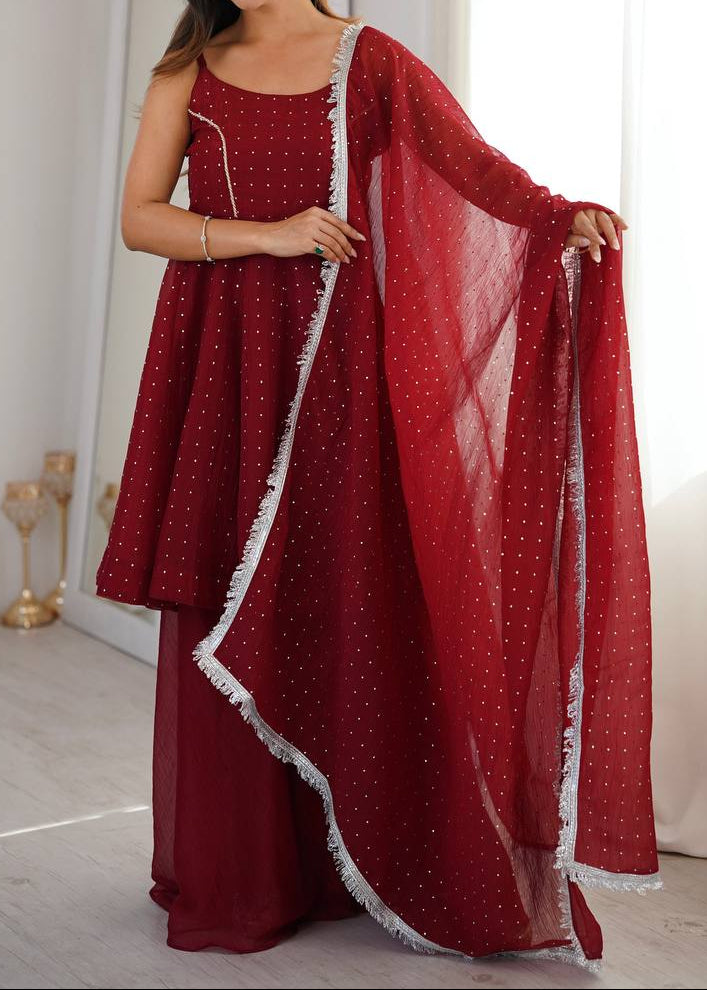 Ethnic Wear Crunchy silk zarkhand Work Top, Sharara With Dupatta