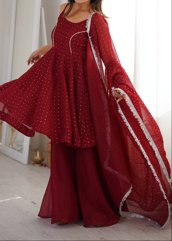 Ethnic Wear Crunchy silk zarkhand Work Top, Sharara With Dupatta