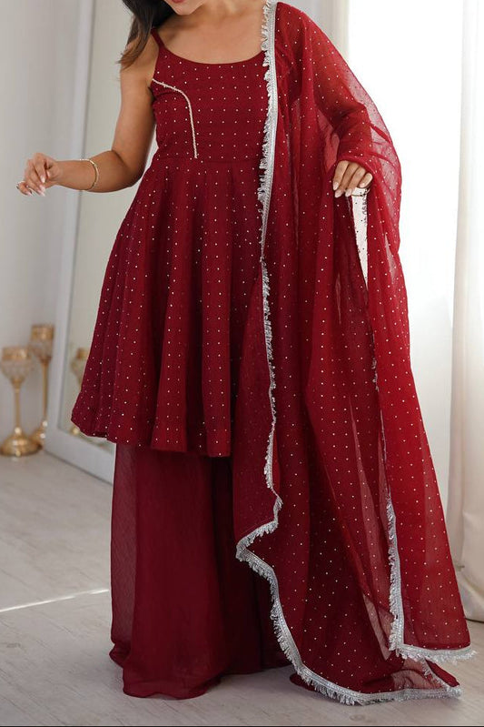 Ethnic Wear Crunchy silk zarkhand Work Top, Sharara With Dupatta