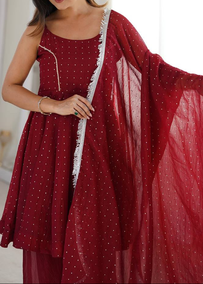 Ethnic Wear Crunchy silk zarkhand Work Top, Sharara With Dupatta