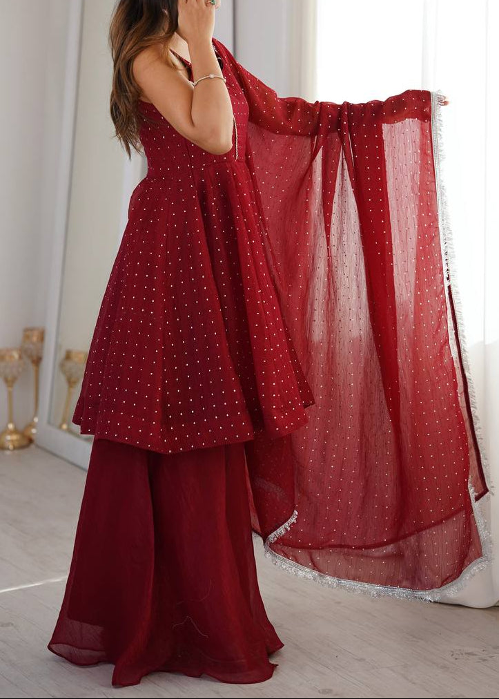 Ethnic Wear Crunchy silk zarkhand Work Top, Sharara With Dupatta