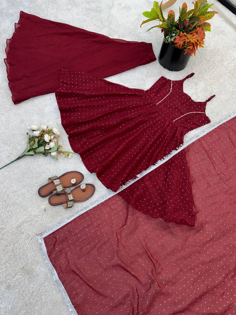 Ethnic Wear Crunchy silk zarkhand Work Top, Sharara With Dupatta