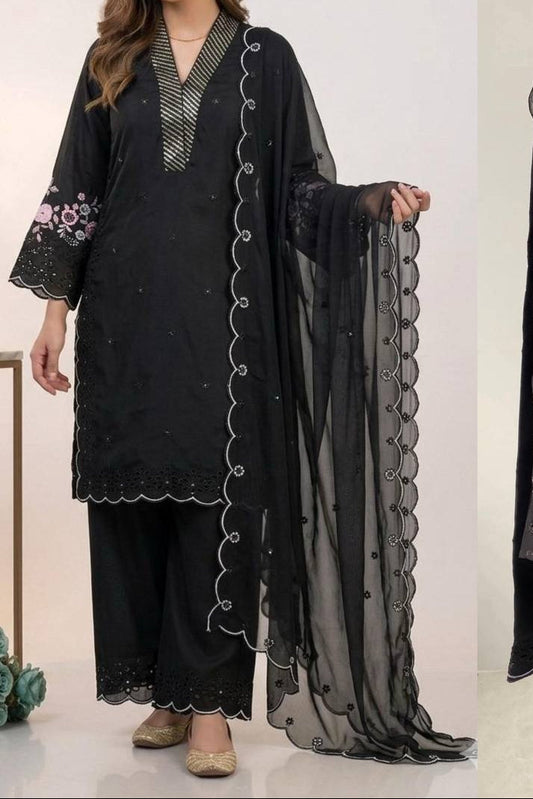 Party Wear Mal Chanderi Sequence & Embroidery Cut Work Palazzo Set