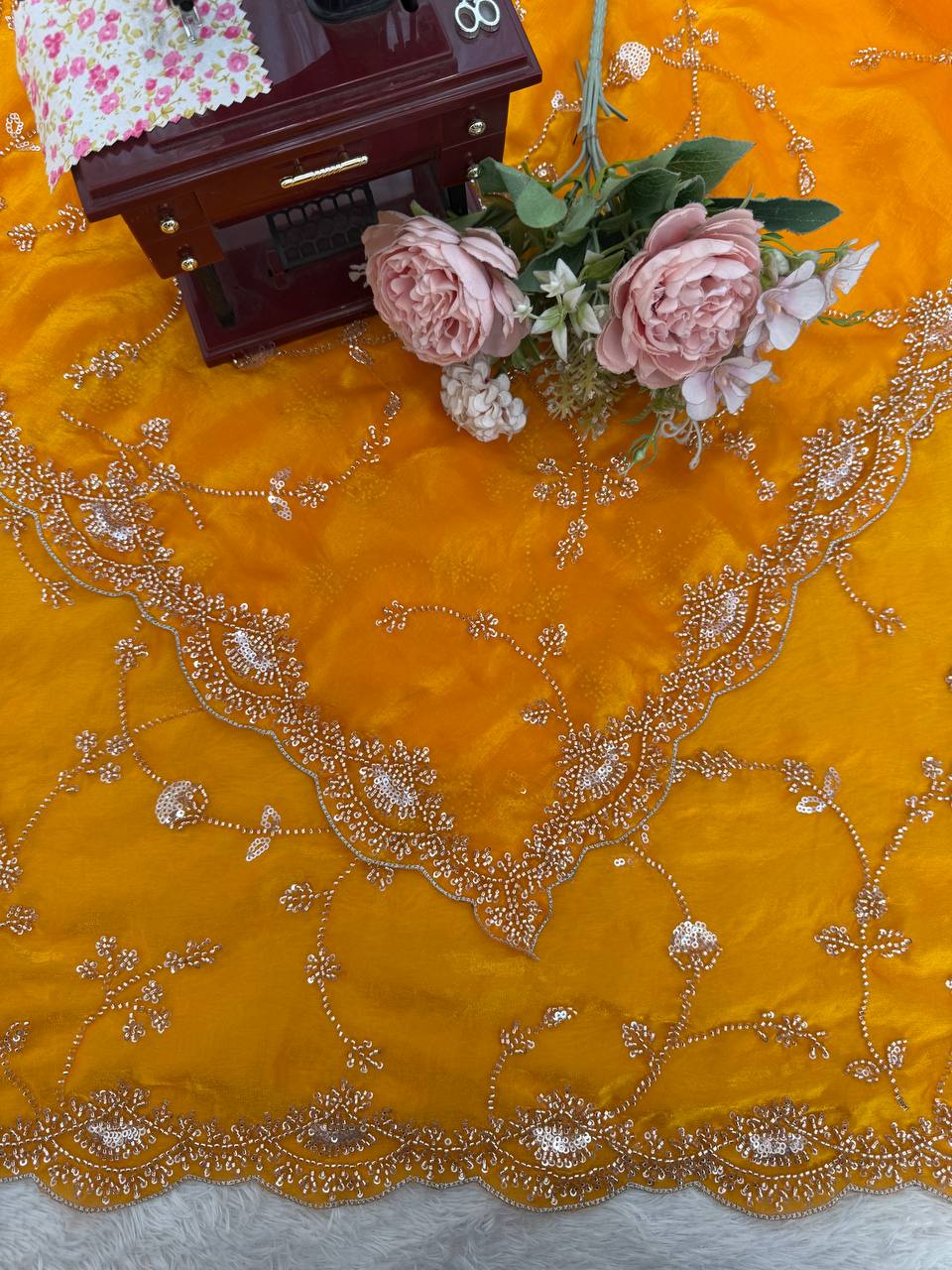 Wedding Wear Fendy Silk Beads With Sequence work  Designer Heavy Saree