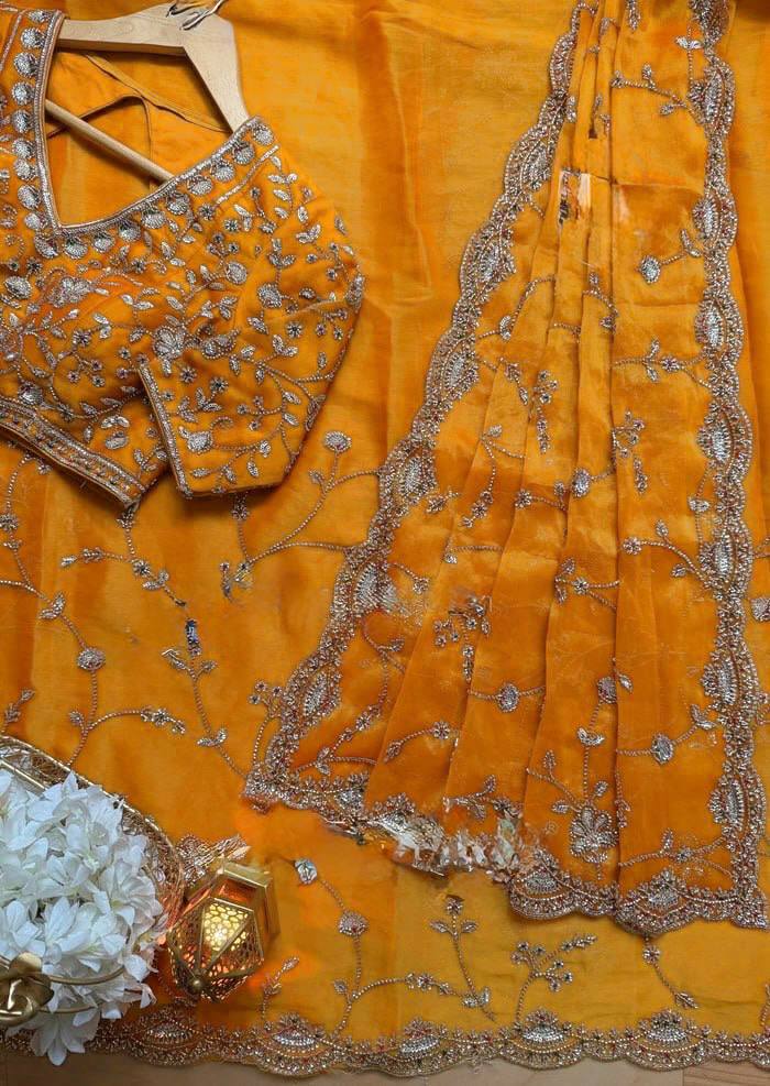 Wedding Wear Fendy Silk Beads With Sequence work  Designer Heavy Saree