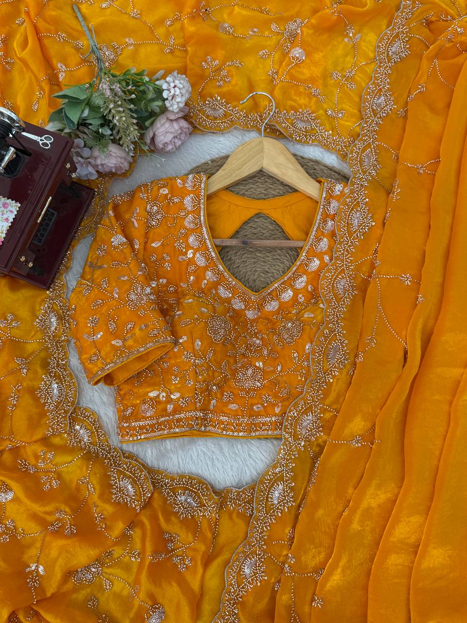 Wedding Wear Fendy Silk Beads With Sequence work  Designer Heavy Saree