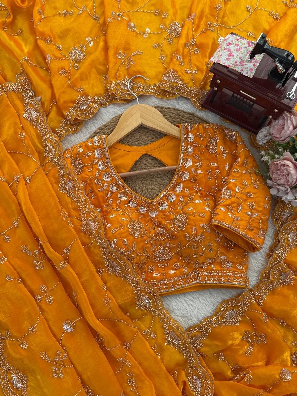 Wedding Wear Fendy Silk Beads With Sequence work  Designer Heavy Saree