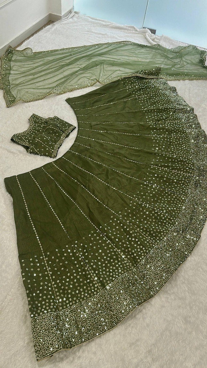 Wedding Wear Heavy Thai Silk Sequins Work Lehenga, Blouse & Dupatta