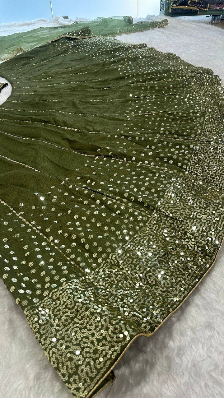 Wedding Wear Heavy Thai Silk Sequins Work Lehenga, Blouse & Dupatta