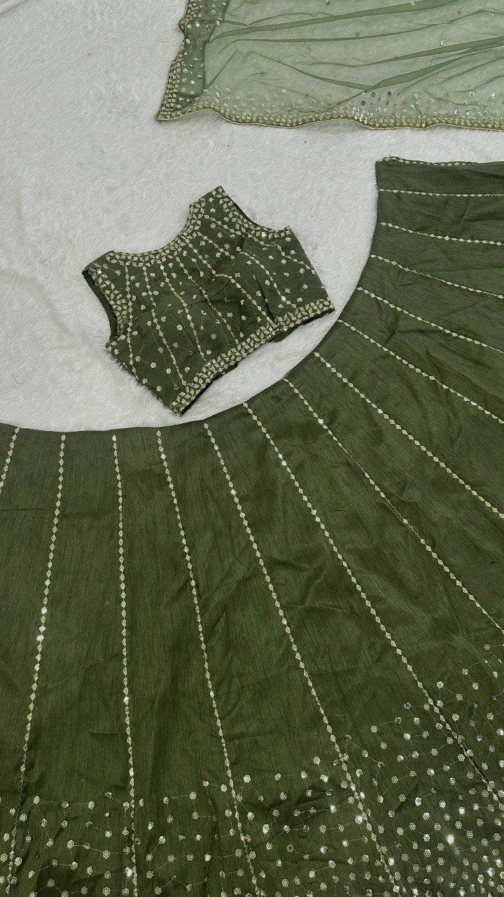 Wedding Wear Heavy Thai Silk Sequins Work Lehenga, Blouse & Dupatta