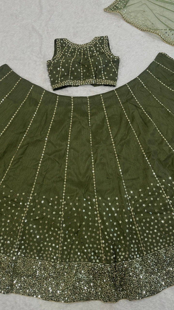 Wedding Wear Heavy Thai Silk Sequins Work Lehenga, Blouse & Dupatta