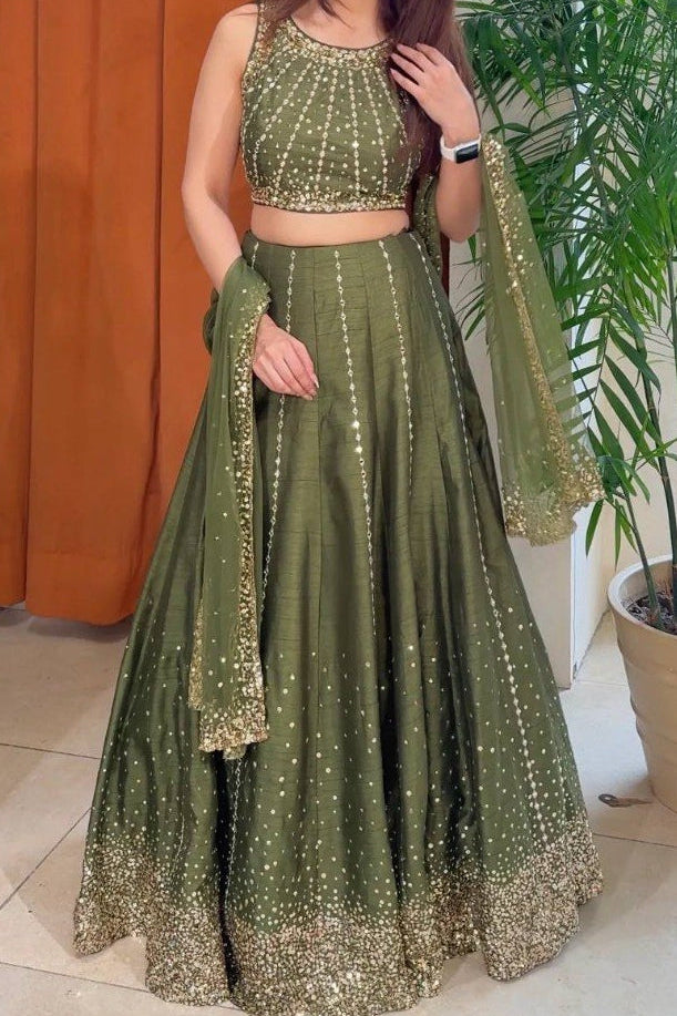 Wedding Wear Heavy Thai Silk Sequins Work Lehenga, Blouse & Dupatta