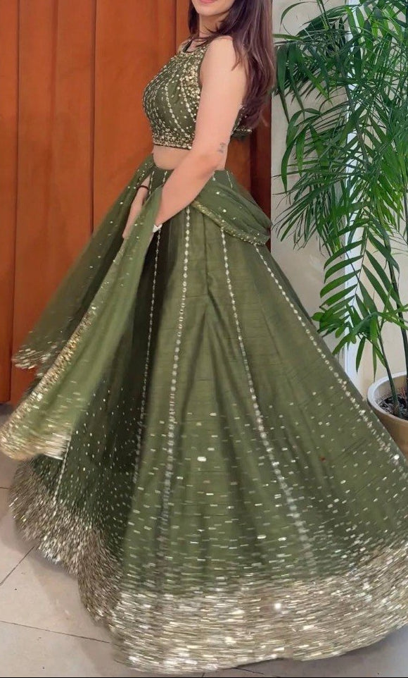 Wedding Wear Heavy Thai Silk Sequins Work Lehenga, Blouse & Dupatta