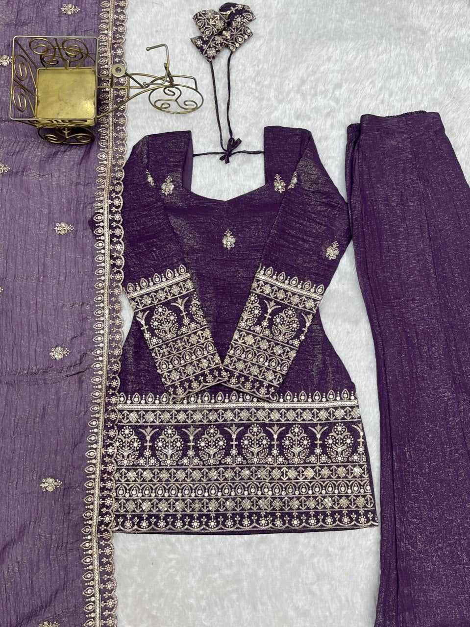 Designer Back Side Fancy Dori With Bell Bottom & Dupatta