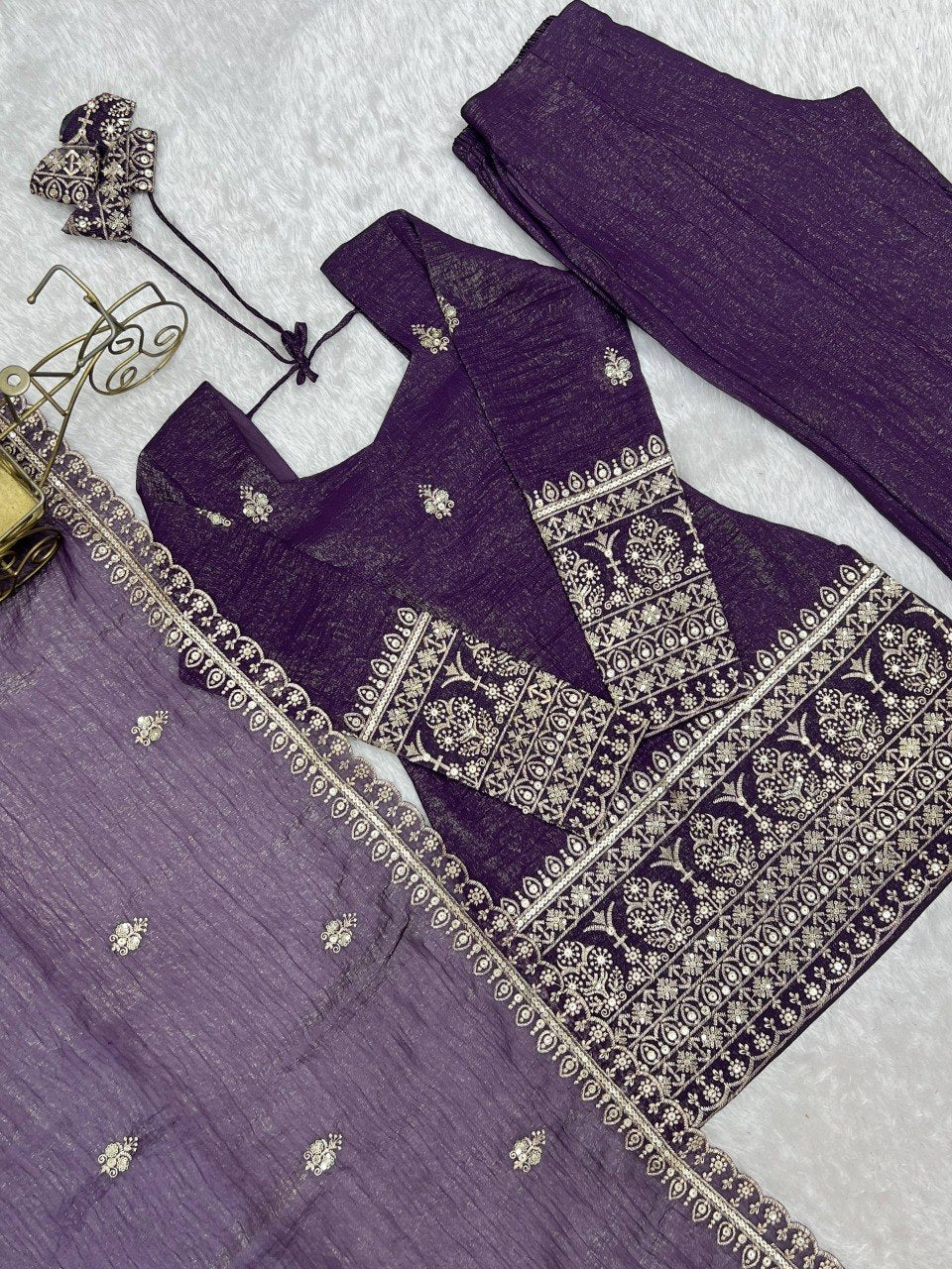 Designer Back Side Fancy Dori With Bell Bottom & Dupatta