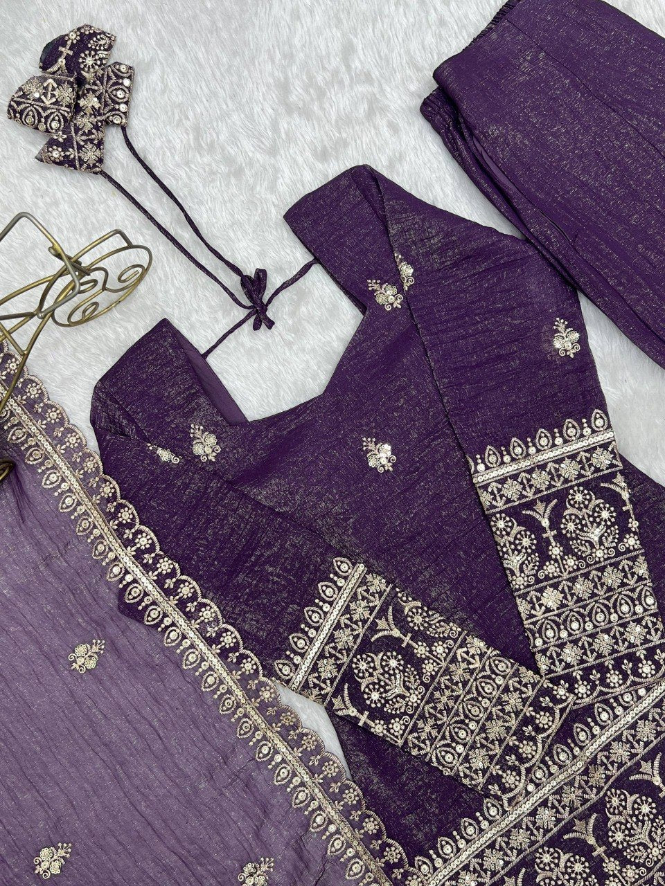 Designer Back Side Fancy Dori With Bell Bottom & Dupatta