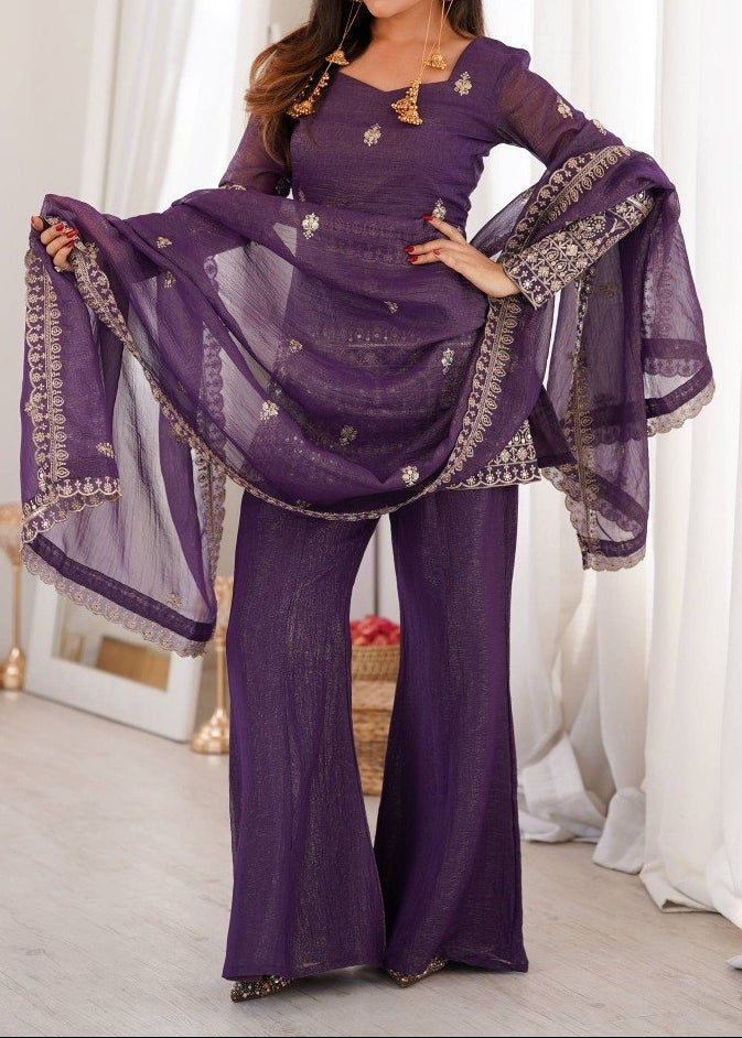 Designer Back Side Fancy Dori With Bell Bottom & Dupatta