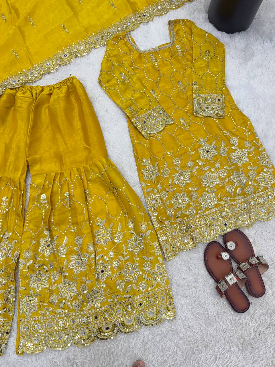 Wedding Waer  Heavy Embroidery Sequence Work with Real Mirror Hand Work Sharara Set