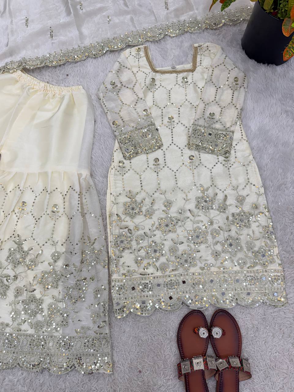 Wedding Waer  Heavy Embroidery Sequence Work with Real Mirror Hand Work Sharara Set