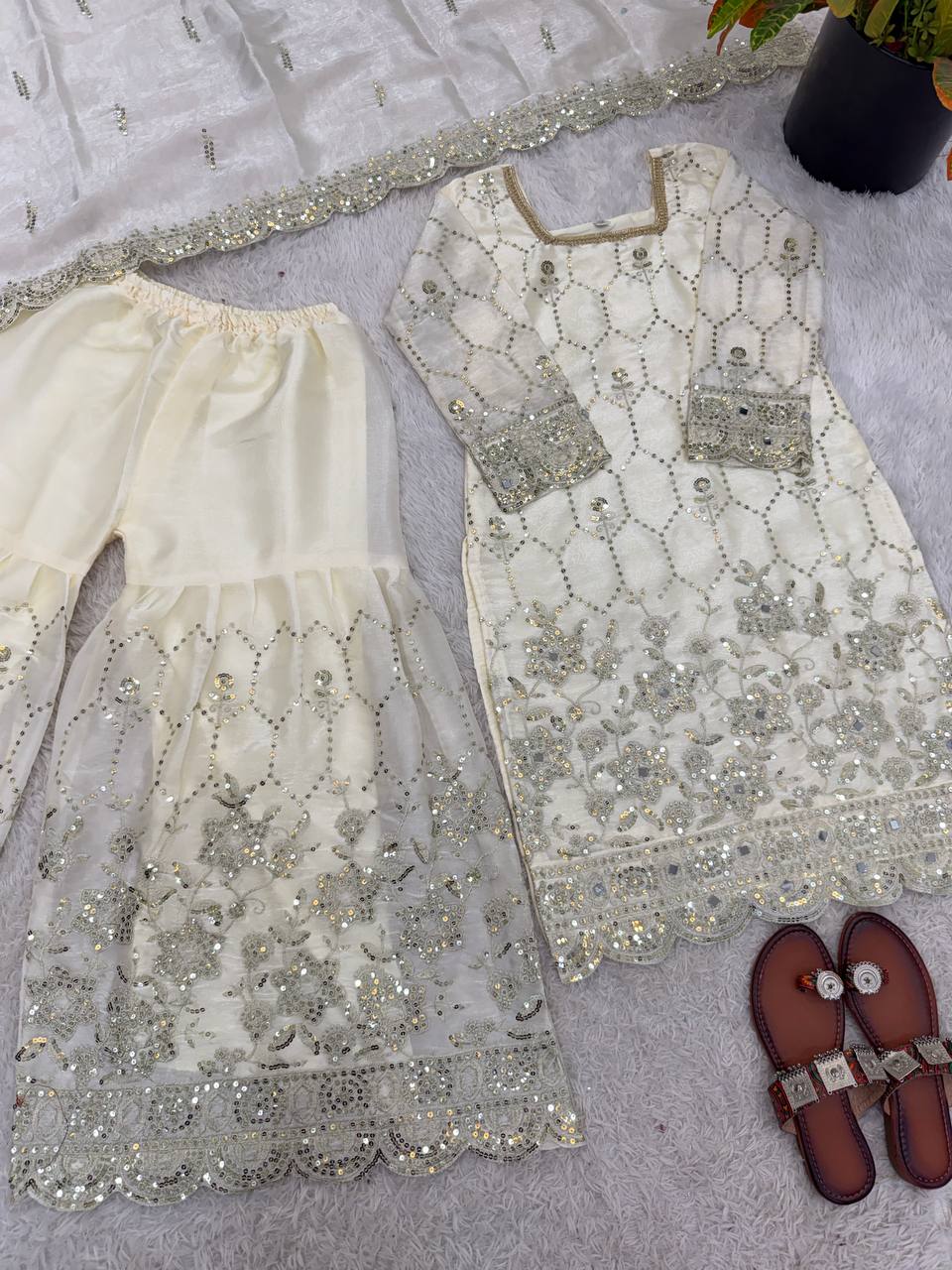 Wedding Waer  Heavy Embroidery Sequence Work with Real Mirror Hand Work Sharara Set