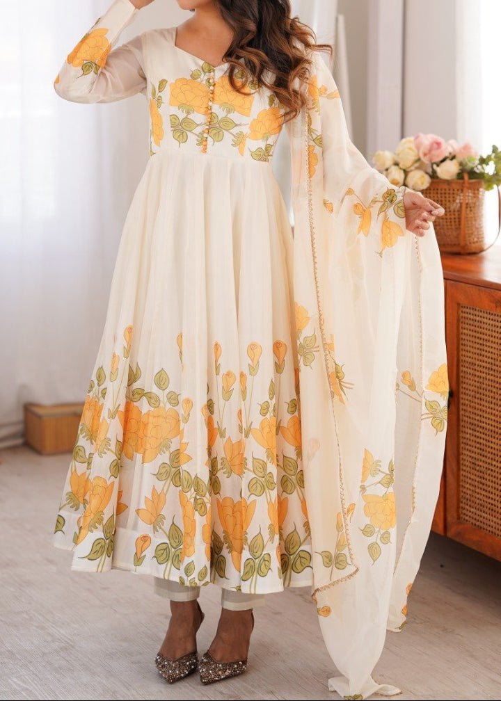 Floral Printed Organza Anarkali Suit Set
