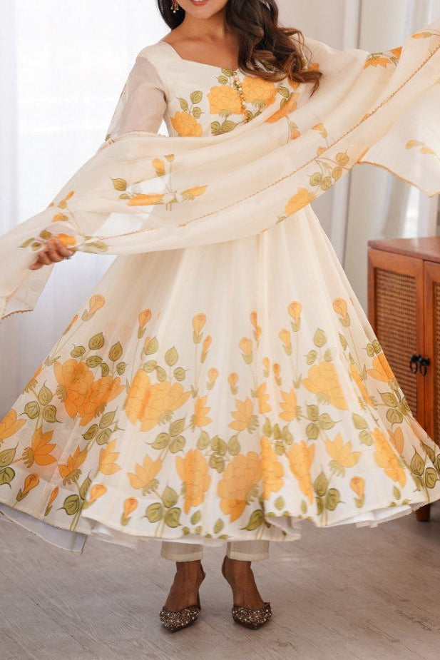 Floral Printed Organza Anarkali Suit Set